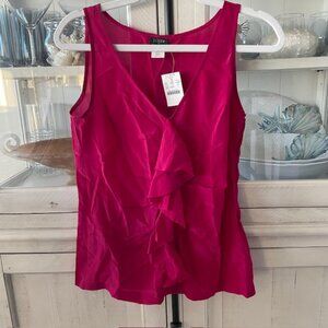 JCREW FACTORY SILK CASCADE DARLA RUFFLE CAMI CRISP BEET SIZE 2 STYLE 47454 NWT